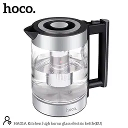 Електрочайник HOCO HA01A Kitchen high boron glass electric kettle 1.8L скляний з підсвічуванням блакитний - мініатюра 4