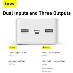 Умб Baseus Bipow Digital Display Power Bank 30000mAh 2USB/1Type-C, 3A/15W, QC (PPDML-K02) - мініатюра 3