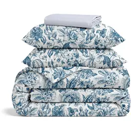 Комплект постільної білизни Cosas євро з простирадлом на резинці SWEDISH FLORAL CS2 200 x 220 см (FlowersYardBlueWhite_El160-96Silver_200)