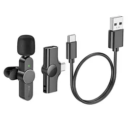 Петличний бездротовий мікрофон Borofone BFK12 Trophy lavalier Lightning Black - мініатюра 2