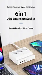 Зарядний пристрій Usams US-CC160 P1 65W Super Si Fast Charging USB Extension Socket white - мініатюра 2