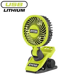 Вентилятор акумуляторний кліпса USB Lithium RCF4-0 4В 3800об/хв обертання 325° поворот 180° 2 Ryobi teh0017046 - мініатюра 2