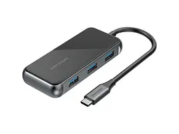 Мультипортовий адаптер Vention 5 in 1 Type-C-USB-PD 4USB 3.0 0.15m Black (TFDHB)