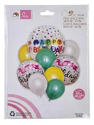 Набір надувних фольгованих кульок Happy Birthday декоративні для свят 6 шт Різні кольори - мініатюра 2