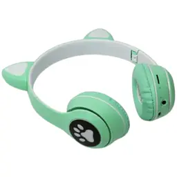 Дитячі навушники Cat MZ-023 Bluetooth RGB підсвічування FM microSD з котячими вушками зелений - мініатюра 4
