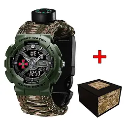 Наручний годинник чоловічий 005AGSU ЗСУ Паракордний ремінець Camo Green + Коробка Patriot acs0031048