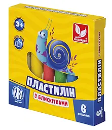Пластилін восковий "Школярик" 6 кол. круглий з блискітками /303109001-UA/ 78 г (1/26) - мініатюра 1