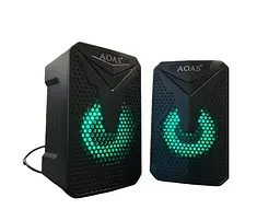 Комп'ютерні колонки No Brand Aoas E-005 з RGB підсвічуванням USB 2.0 2x3W Black - мініатюра 2