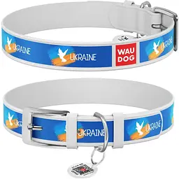 Нашийник для собак Waudog Design Прапор, шкіряний, з QR паспортом, ХXS, 19-25х1,2 см, білий - мініатюра 3