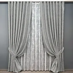 Комплект штор з тюлем VR-Textil Льон Мармур, світло-сірий з білим, 2 штори 100×270 см + тюль 300×270 см, арт. 71-133/1
