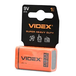 Батарейка сольова Videx 6F22/9V (Крона) 1шт SHRINK CARD VIDEX (22528-000) - мініатюра 1
