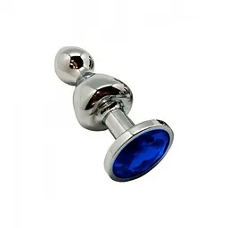 Анальна пробка Wooomy Lollypop Double Ball Metal Plug M, 9.4х3.1 см, синій