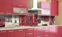 Вініловий кухонний фартух Телефонні будки наклейка для кухні ПВХ Лондон Місто Червоний Happy Pocket Z181581 - мініатюра 2