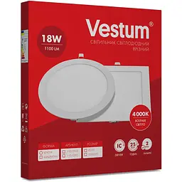 Круглий світлодіодний світильник Vestum врізний 18W 4000K 220V 1-VS-5105 - мініатюра 3