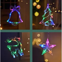 Гірлянда-штора кольорова з формами дзвіночок, ялинка, олень XPRO 12 PCS light 30 (GR- 44_296) - мініатюра 2