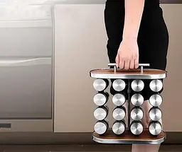 Набір для спецій 16 ємностей Stainless steel and wood / Карусель для спецій / Органайзер для зберігання спецій - мініатюра 4