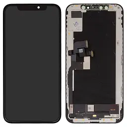 Дисплей для iPhone XS, чорний, з рамкою, Оригінал (переклеєне скло), з пластиками камери та давача приближення
