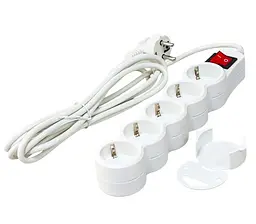 Мережевий фільтр GTL ES05K, 5 розеток, 5 м, White, 10А, до 2.3 кВт, виключатель, заземление, 3x0.75 мм² (GTL-XH-ES05K-5W)