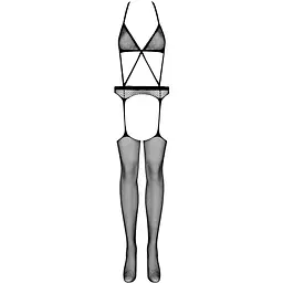 Сітчастий бодістокінг з імітацією топа, пояса та панчохи Obsessive Bodystocking N108 S/M/L, чорний - мініатюра 5