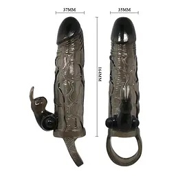 Вібронасадка на член зі стимулятором клітора Baile LyBaile Brave Men Vibro Penis Sleeve Black With Bunny, 16.4х3.7 см (чорний) - мініатюра 2