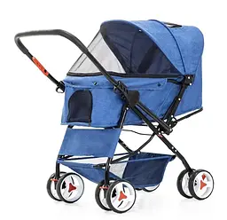 Складний візочок для домашніх тварин Pet Stroller with Storage Basket Blue