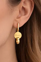 Сережки із жовтого золота з фіанітами S-0390 - мініатюра 4