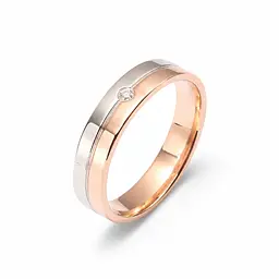 Жіноче обручне кільце з червоного й білого золота з діамантом К-0755 21 - мініатюра 3