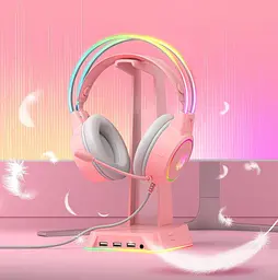 Ігрові дротові навушники для ПК та ноутбука Onikuma X-18 з RGB підсвіткою, шумоподавленням та поворотним мікрофоном 360° Рожевий - мініатюра 5