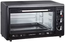 Електродуховка Liberton LEO-350 Black, 1800W, 35 л, металевий корпус, індикатор роботи, таймер, 3 режими нагрівання, термостат 250 град, комплектація решітка, деко, тримач для деко