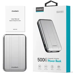УМБ Choetech Magnetic Wireless 5000mAh USB-A,USB-C In/Out B655 mini silver - мініатюра 2