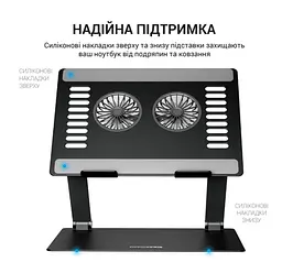 Охолоджувальна підставка для ноутбука до 15.6 дюймів OfficePro LS-122-B 2xfans Alloy Aluminum Black - мініатюра 6