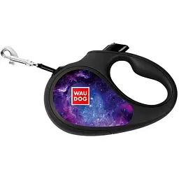 Повідець-рулетка для собак Waudog R-leash, малюнок "NASA21", M, до 25 кг, 5 м, світловідбиваюча стрічка чорний