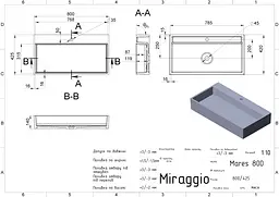 Умивальник Miraggio MARES 800 (0000215) Miramarble, Глянцевий, Накладний/Врізний, Білий - мініатюра 2