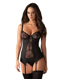 Корсет і стринги Obsessive Heartina S/M (чорний) - мініатюра 3