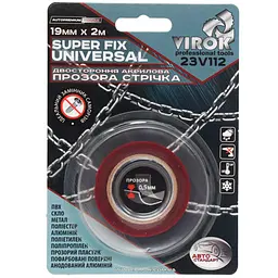 Стрічка двостороння акрилова  Virok Super Fix Universal 19мм х 2м прозора (23V112)