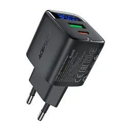Зарядний пристрій Acefast 1xUSB-C + 1xUSB 35W GaN with digital display black (6974316284468)