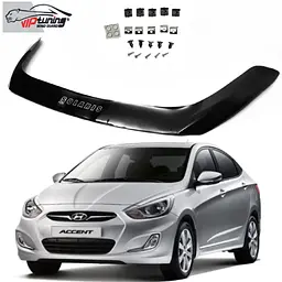 Дефлектор капоту мухобійка для Hyundai Accent Solaris 2010-2014 Євро Кріплення (Vip Tuning) HYD20