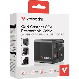 Зарядний пристрій Verbatim GaN 65 W 2 ports (USB-C/1xUSB-A) (32217) - мініатюра 3