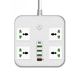 Сетевой фильтр Voltronic TBT90, 4 розетки + 3 USB, 2 м, 3х0,75мм, 3000W, White