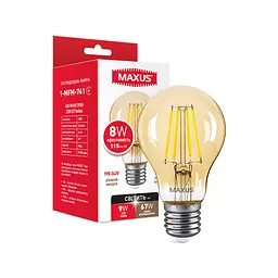 Лампа світлодіодна філаментна Maxus A60 FM 8W 2700K 220V E27 Golden