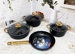 Набір каструль O.M.S. Collection 3019 Diamond Special Edition Black 7 предметів Чорний - мініатюра 4