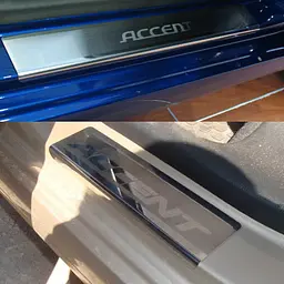 Накладки на пороги для Hyundai Accent 2010-2017 Нержавіюча сталь із загином та Логотипом 4 шт (Premium P-HY13) - мініатюра 3