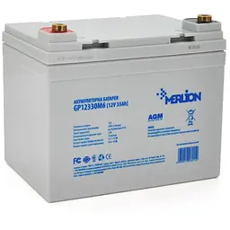 Акумуляторна батарея MERLION AGM GP12330M6 12 V 33 Ah ( 195 x 130 x 155 (165) ) 9.8 kg White Q1