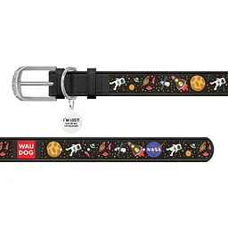 Нашийник для собак Waudog Design NASA, шкіряний, з QR паспортом, XL, 46-60х3,5 см, чорний - мініатюра 3