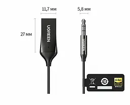 Автомобільний Bluetooth 6.0 аудіоприймач UGREEN BT525 AUX-адаптер аудіовихід 3,5 мм та штекер USB-A для живлення кодеки SBC AAC і LDAC мікрофон для дзвінків із ШІ-шумозаглушенням одночасне підключення до двох телефонів чорний (85428) - мініатюра 3