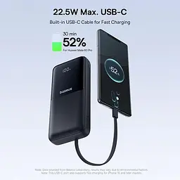 Повербанк Baseus 20000 mAh 22.5W з вбудованими кабелями Type-C та Lightning з LED-дисплеєм і швидкою зарядкою PD/QC - мініатюра 6