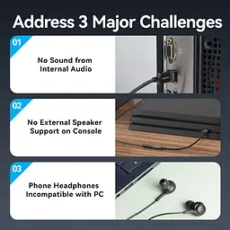 Звукова карта USB AUX jack, TRRS Ear, 0.25 м 96 кГц/24 біт 2-в-1 DSP шумозаглушення Vention - мініатюра 5