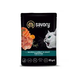 Вологий корм Savory для кошенят, лосось з морквою в соусі, пауч, 85 г