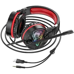 Ігрові дротові навушники Hoco W104 Drift, USB, 3.5mm, 2m, Червоний