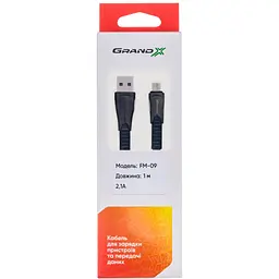 Дата кабель USB 2.0 AM to Micro 5P 1.0m black Grand-X (FM09) - мініатюра 3